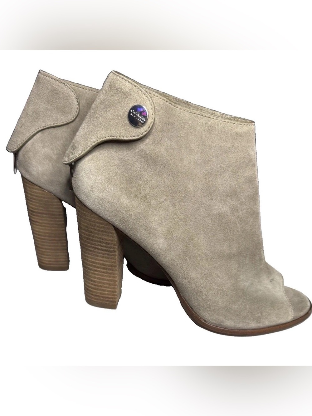 Coach Women’s Labelle Grey Suede Peep Toe Ankle Booties Block Heel Size 10B